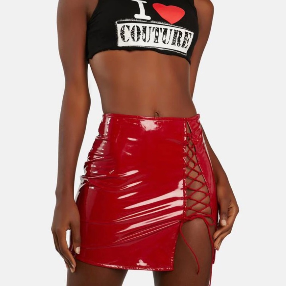Red Patent Vegan Leather Mini Skirt